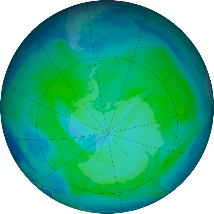 Antarctic ozone map for 06 January 2021